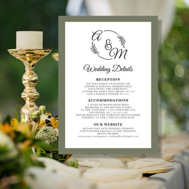 Elegant Simple Modern Moss Green Wedding Details Invitation (Creator Uploaded)
