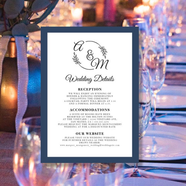 Elegant Simple Modern Navy Blue Wedding Details Invitation (Creator Uploaded)