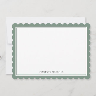 Elegant Simple Modern Olive Green Scalloped Edge Card