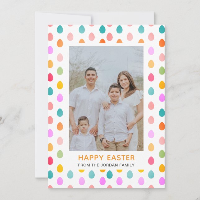 Elegant Simple Modern Pattern Happy Easter Photo Holiday Card (Front)