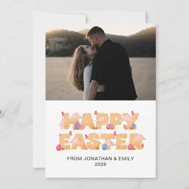 Elegant Simple Modern Pattern Happy Easter Photo Holiday Card (Front)
