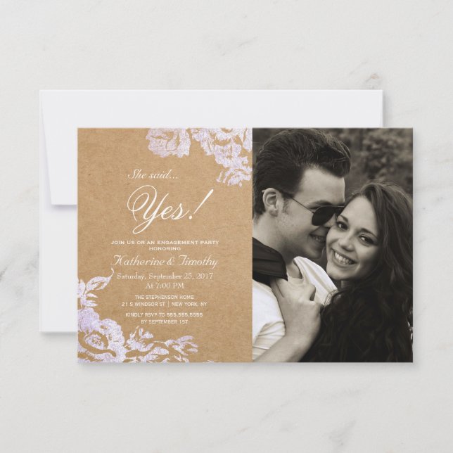 Elegant Simple Modern Rose Floral Faux Silver Invitation (Front)
