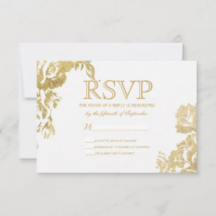 Elegant Simple Modern Rose Floral Gold RSVP Card