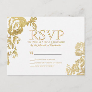 Elegant Simple Modern Rose Floral Gold RSVP Invitation Postcard