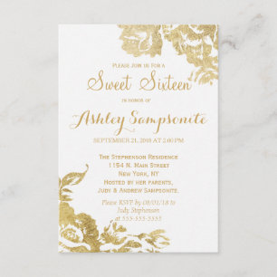 Elegant Simple Modern Rose Floral Gold Sweet 16 Invitation