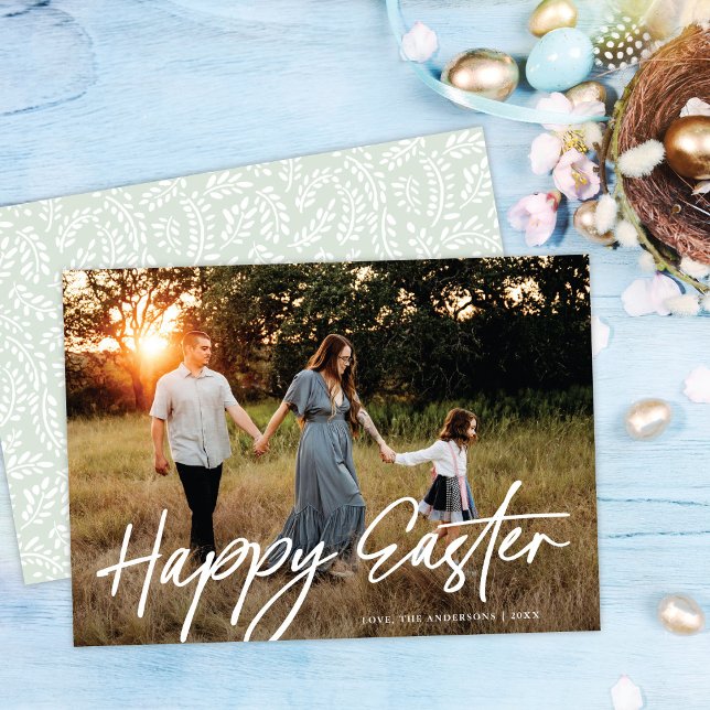 Elegant Simple Modern Script Happy Easter Photo Card (Creator Uploaded)