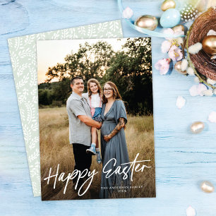 Elegant Simple Modern Script Happy Easter Photo Card