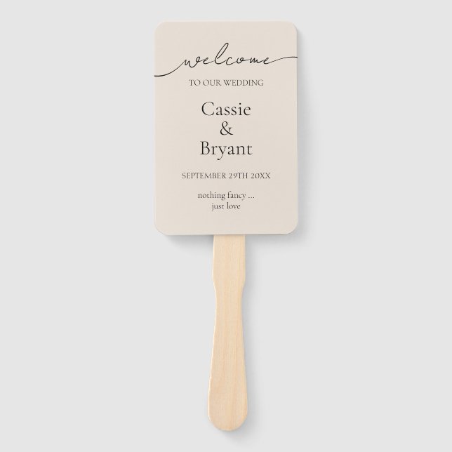 Elegant Simple Modern Script Wedding Program Hand Fan (Front)