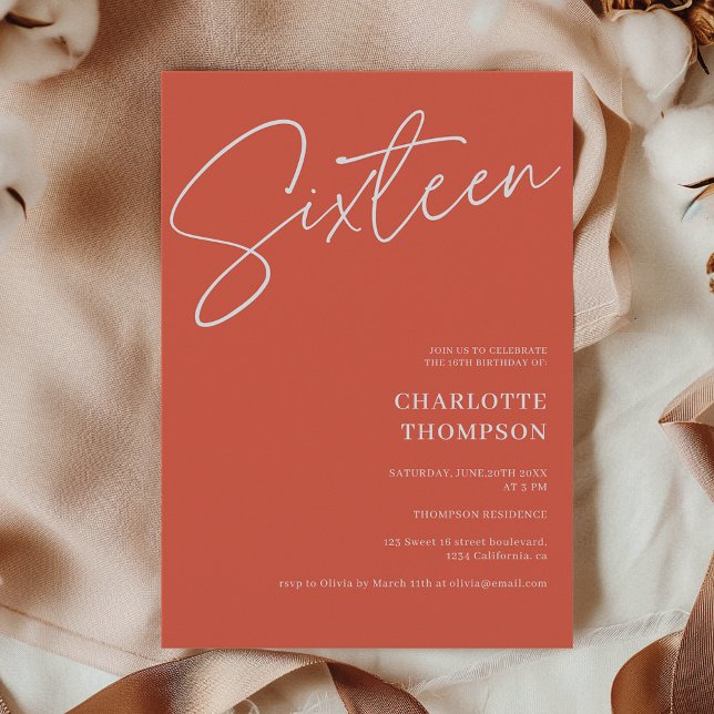 Elegant simple modern terracotta photo Sweet 16 Invitation (Elegant simple modern terracotta photo Sweet 16 Invitation)