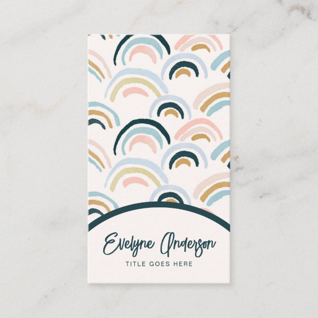 Elegant Simple Modern Watercolor Rainbow Boho Chic Business Card (Front)