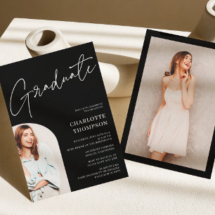 Elegant simple modern white black photo graduation invitation