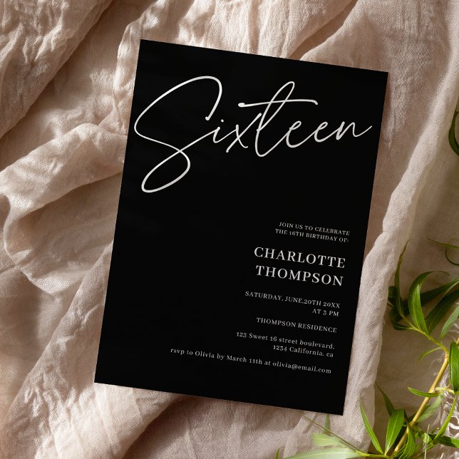 Elegant simple modern white black photo Sweet 16 Invitation (Creator Uploaded)