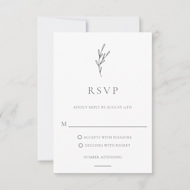 Elegant Simple Monochrome Botanical Leaf Classy RSVP Card (Front)