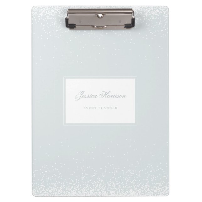 Elegant Simple Monogram Blue Grey White Confetti Clipboard (Front)