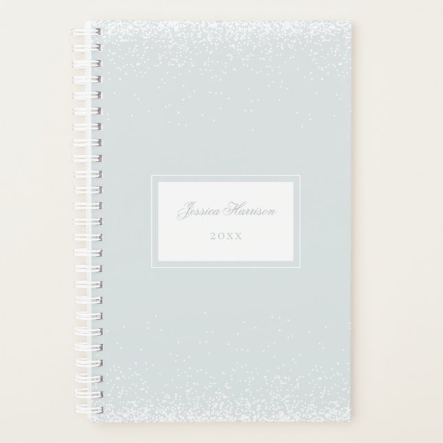 Elegant Simple Monogram Blue Grey White Confetti Planner (Front)