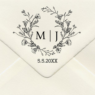 elegant simple monogram botanical wedding rubber stamp