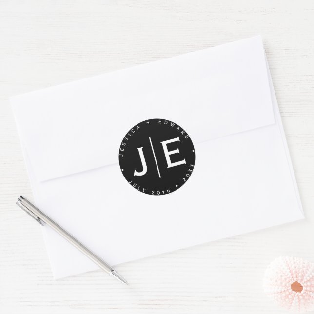 Elegant Simple Monogram Modern Chic Minimal Script Classic Round Sticker (Envelope)