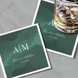 Elegant Simple Monogram Names Green Wedding Napkin