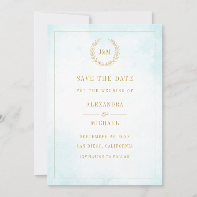 Elegant Simple Monogram Turquoise Wedding  Save The Date (Front)