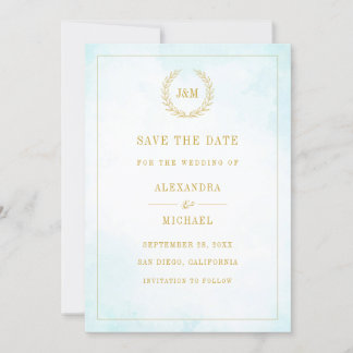 Elegant Simple Monogram Turquoise Wedding Save The Date