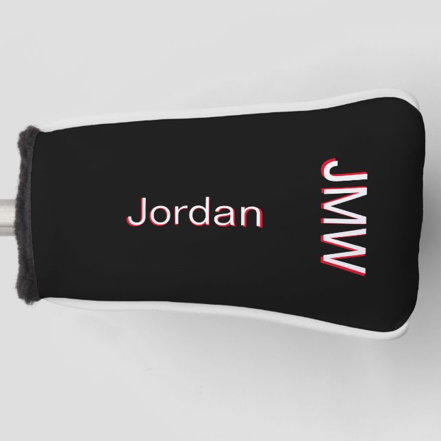 Elegant, Simple Name Monogram Red White Custom Golf Head Cover (Front)