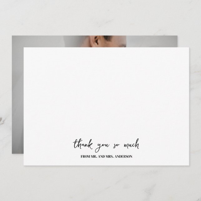 Elegant Simple Name Script Photo Wedding  Thank You Card (Front/Back)