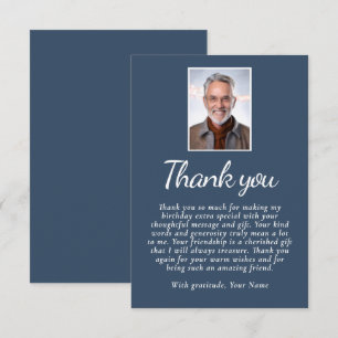 Elegant Simple Navy Blue Birthday Photo Thank You Card