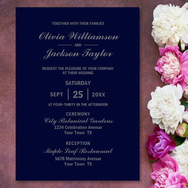 Elegant Simple Navy Blue Grey Wedding Invitation (Creator Uploaded)