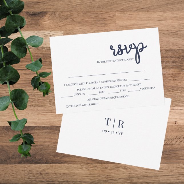 Elegant Simple Navy Blue Wedding  RSVP Card (Creator Uploaded)