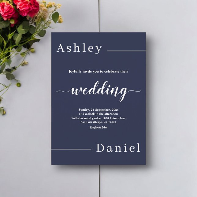 Elegant Simple Navy Blue White Formal Chic Wedding Invitation (Creator Uploaded)