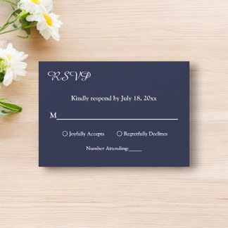Elegant Simple Navy Blue White Modern Chic Wedding RSVP Card