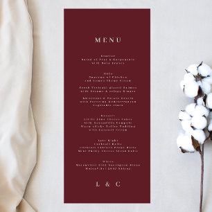 Elegant Simple navy burgundy White Monogram Menu
