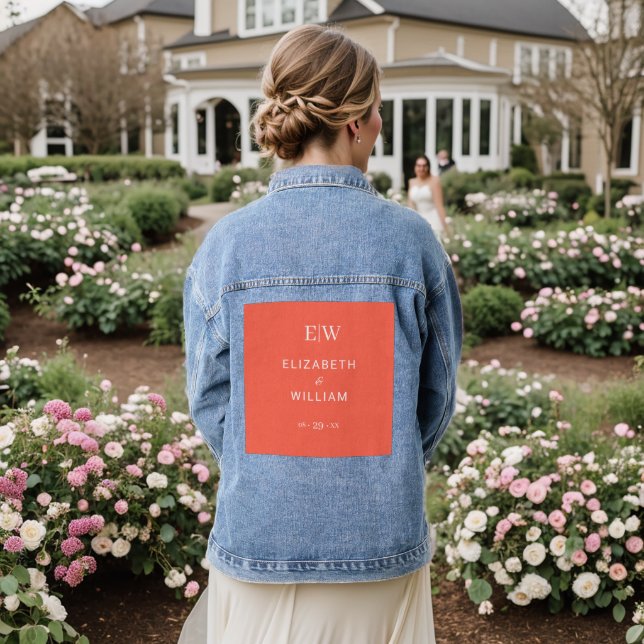 Elegant Simple Neon Flare with Monogram Wedding Denim Jacket (Wedding Back)
