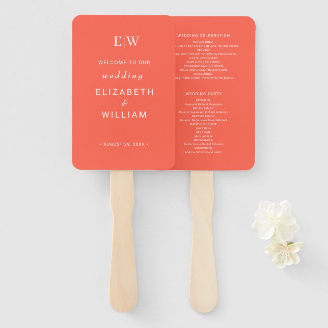 Elegant Simple Neon Flare with Monogram Wedding Hand Fan (Front and Back)