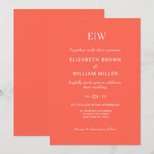 Elegant Simple Neon Flare with Monogram Wedding Invitation (Front/Back)
