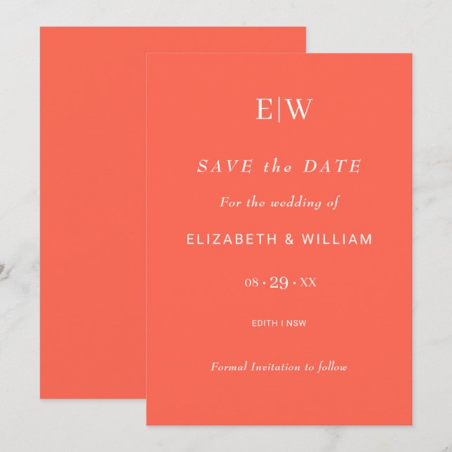 Elegant Simple Neon Flare with Monogram Wedding Save The Date (Front/Back)