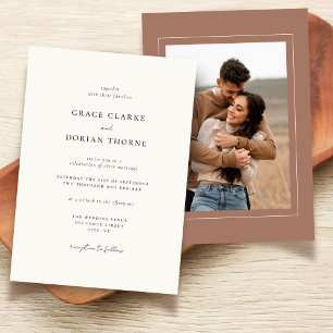 Elegant Simple Neutral Mocha Mousse Photo Wedding Invitation