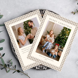 Elegant Simple Neutral Plaid 2 Photo Christmas Holiday Card