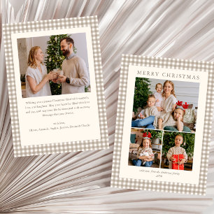 Elegant Simple Neutral Plaid 4 Photo Christmas Holiday Card
