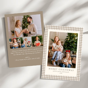 Elegant Simple Neutral Plaid 5 photo Christmas Holiday Card