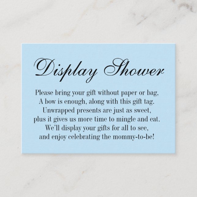 Elegant, Simple No Wrap Baby Shower, Baby Blue Enclosure Card (Front)