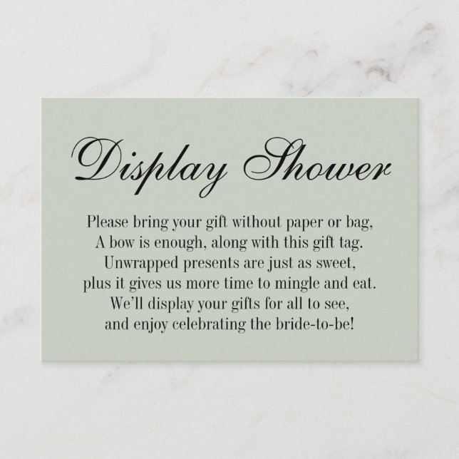 Elegant, Simple No Wrap Bridal Shower, Sage Green Enclosure Card (Front)