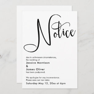 Elegant Simple Notice Postponed Wedding Card