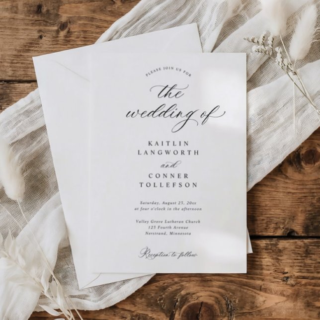 Elegant Simple Old Money Black and White Wedding Invitation (Classic black and white wedding invitation with elegant calligraphy and traditional script)