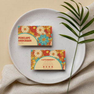 Elegant Simple Orange Blue Retro Groovy Floral Business Card