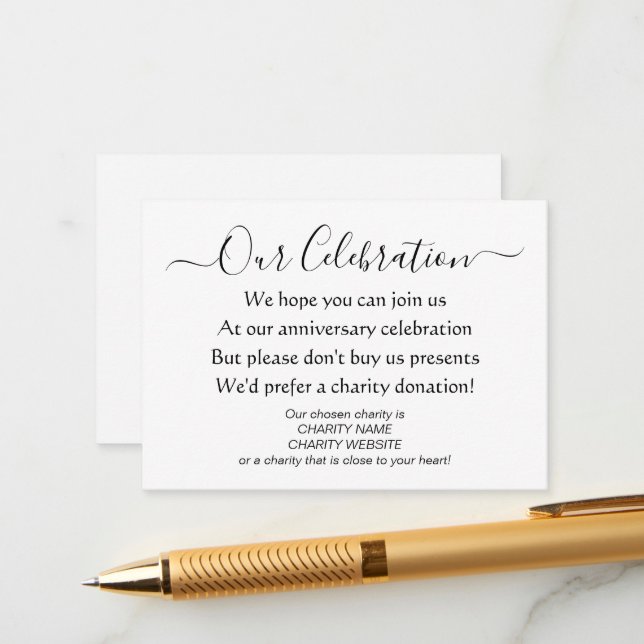 Elegant Simple Party No Gifts Charity Enclosure Card (Front/Back In Situ)