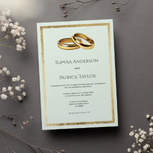 Elegant simple pastel green gold rings Wedding Invitation