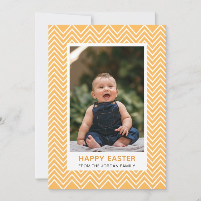 Elegant Simple Pattern Happy Easter Photo Holiday Card (Front)