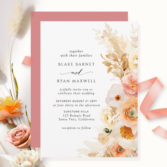 Elegant, Simple Peach, Blush, Cream, Coral Wedding Invitation (Creator Uploaded)