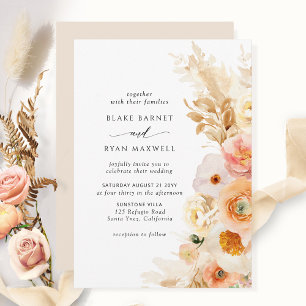 Elegant, Simple Peach, Blush Cream Wedding Invitation